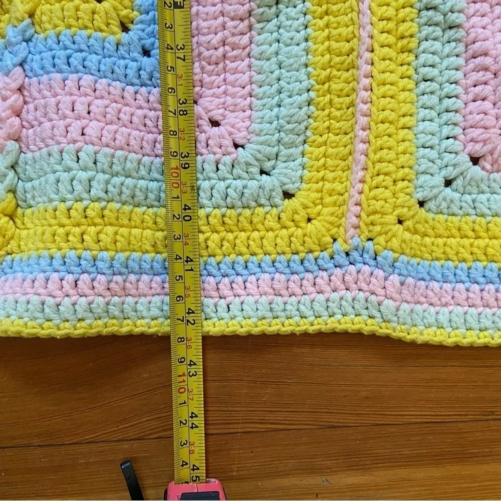Afghan Crochet Throw Blanket Raised 3D Square Blanket Handmade Pastel Rainbow